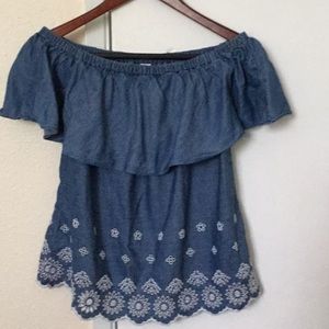 Old Navy Chambray Off the Shoulder Eyelet Top